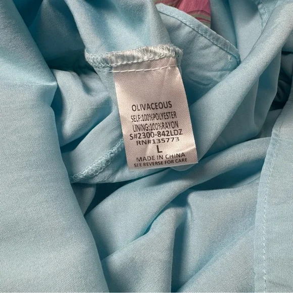 NWT OLIVACEOUS Candy Swirl Pink & Green Tiered Maxi Dress Halter Neck Sz Large - Picture 10 of 10